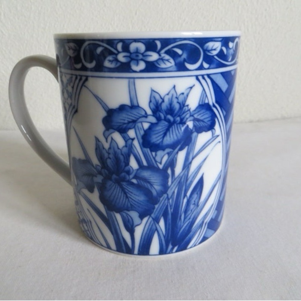 Vintage Blue Iris Porcelain Mug